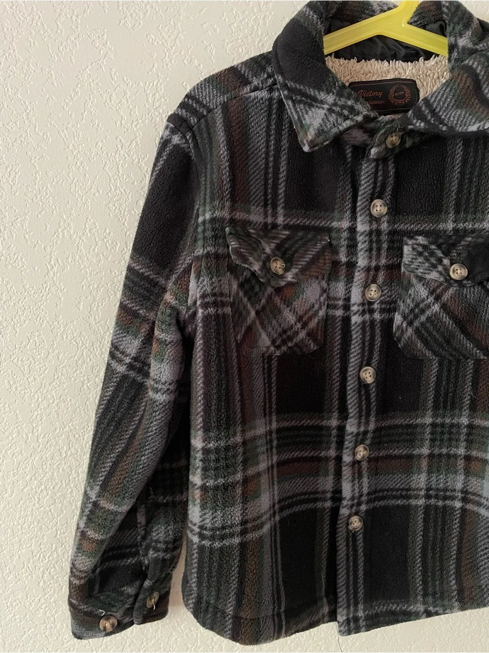Kids Black Plaid Fleece Button-Up Shirt Jacket